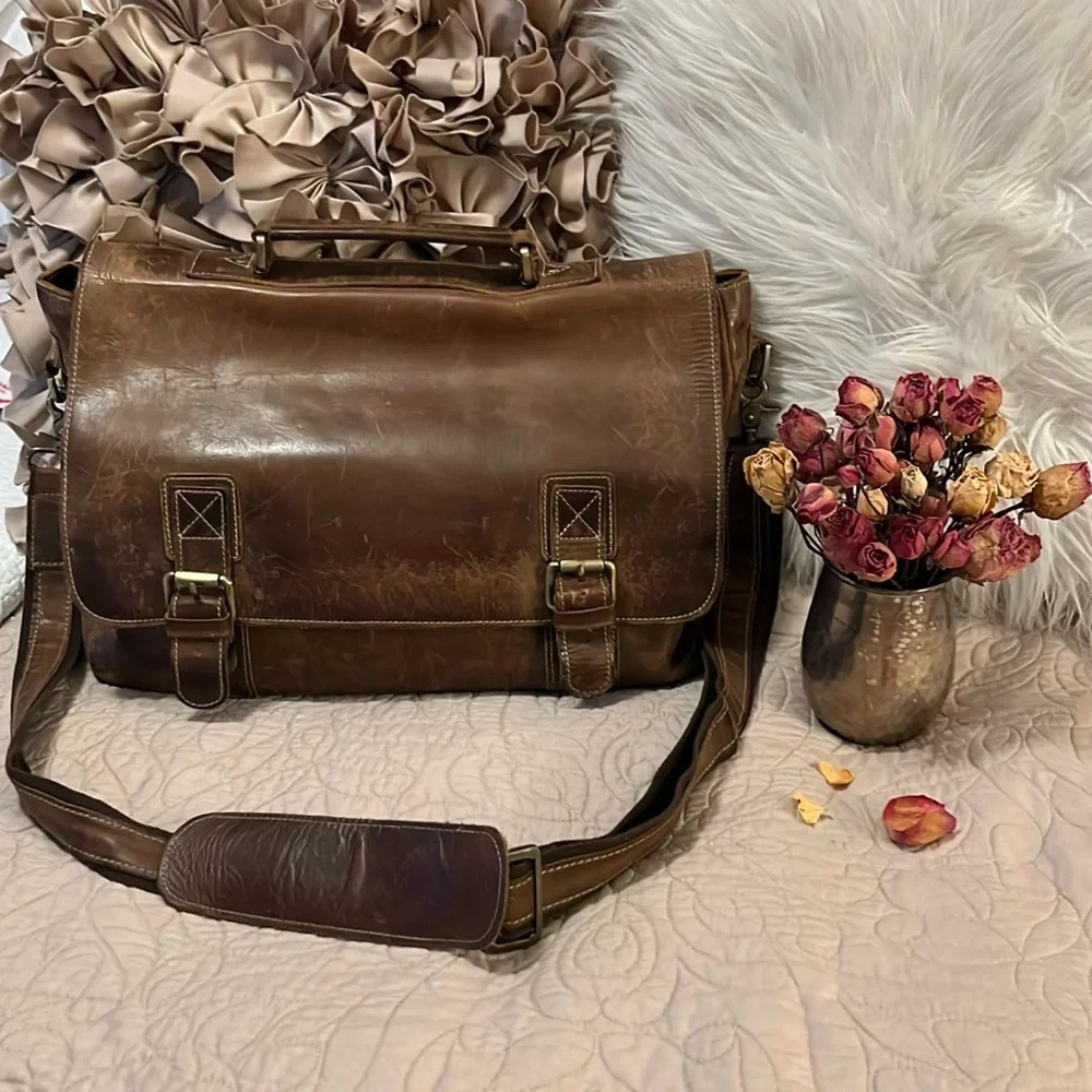 SMRITI Vintage Distressed Brown Leather Crossbody Shoulder Messenger Bag